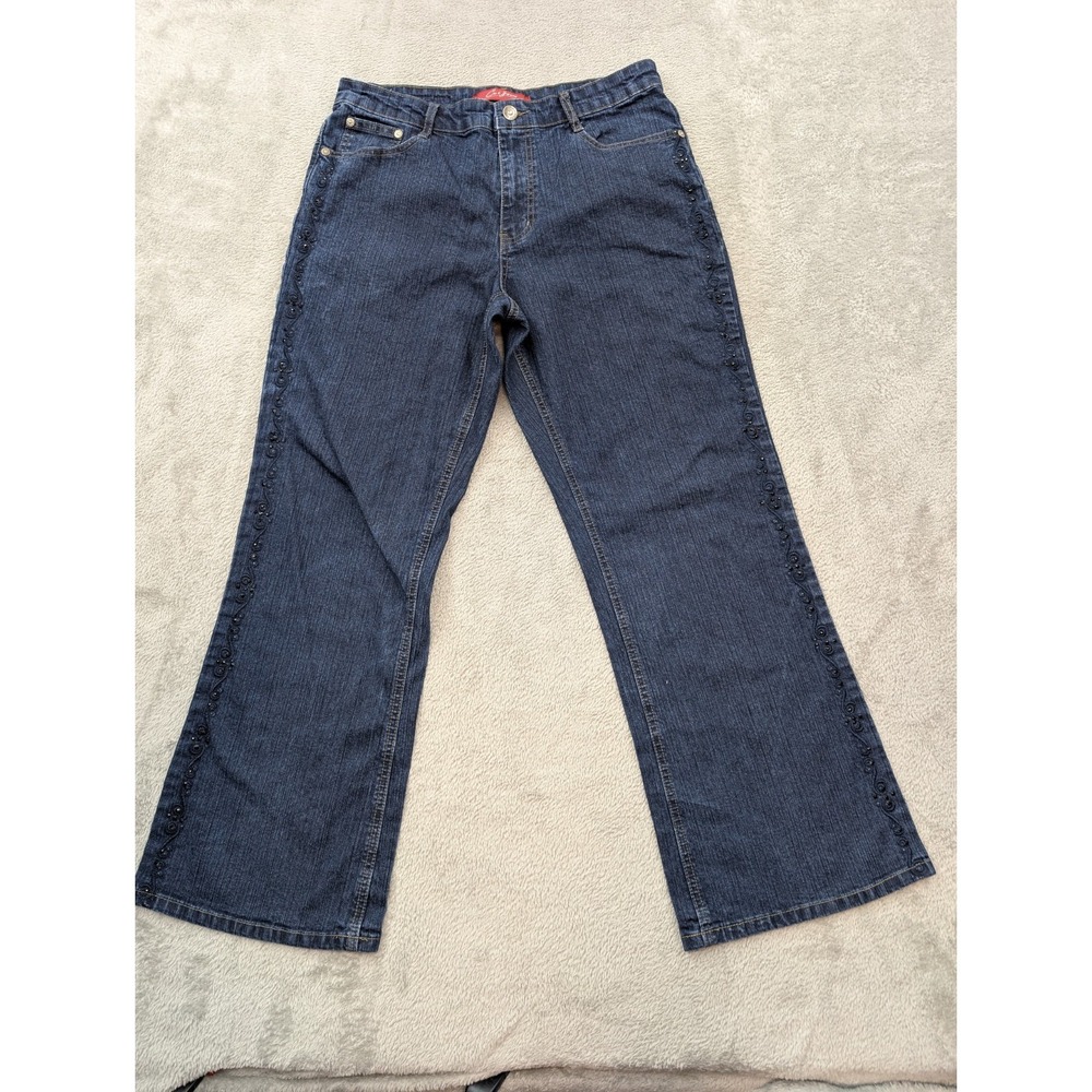 Y2K Cosjeans Size 12 Dark Wash Bootcut Denim Jeans Embellished Pockets Ramie